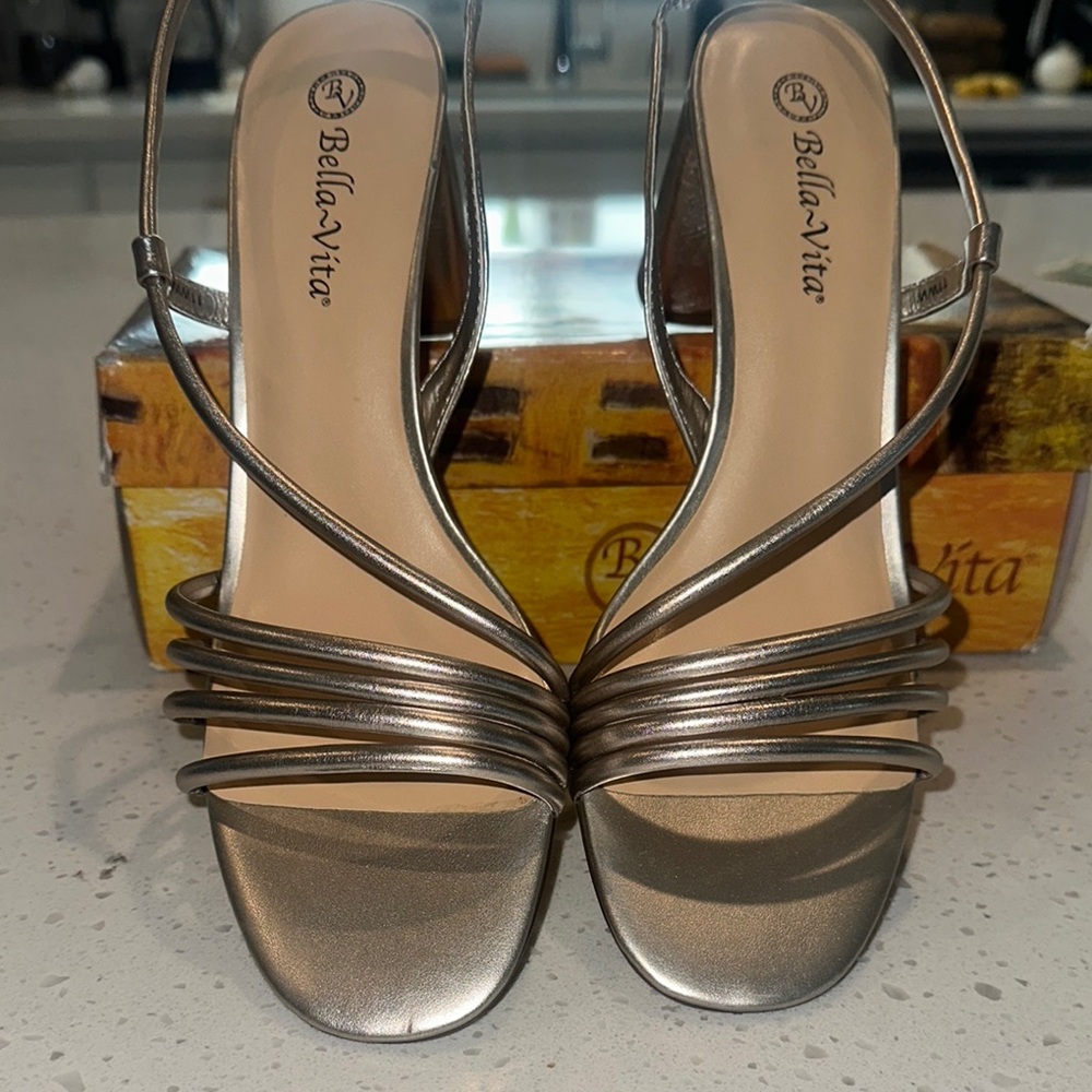 Bella Vita Silver and Gold Heels Strappy Sophistication